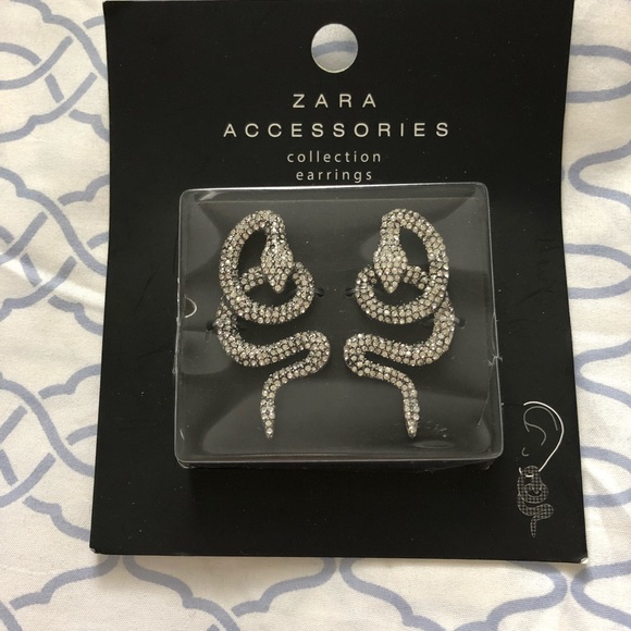 Zara Jewelry Snake Earrings Crystal Pave Serpent Silver Poshmark